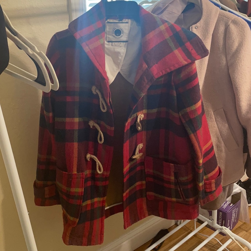Red plaid wool coat